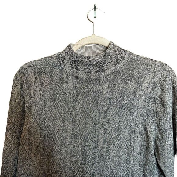 August Silk Sweater Womens Large Multicolor Print Silk Blend Metallic Mock Neck - Picture 2 of 7